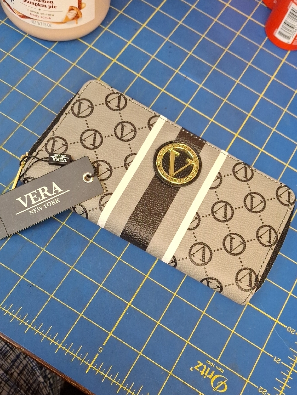 Vera New York Monogram Zip Wallet Black NWT